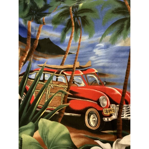 RJC Men’s Vtg Hawaiian Shirt 2XL Blue White Station Wagon Cars Aloha Pocket - Picture 3 of 16